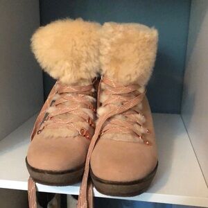 J. Crew fur lined laced up wedge boots - beige-pink color